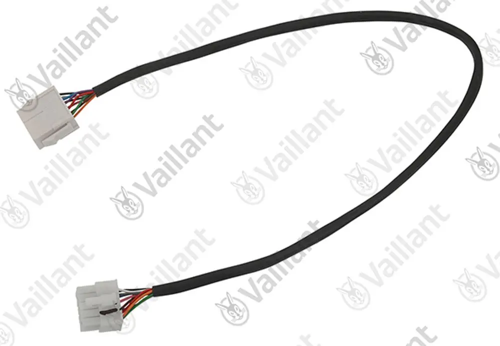 Vaillant Kabelbaum mit zwei Steckeranschlüssen, verbunden durch ein schwarzes Kabel. Einsatzmöglichkeiten im Bereich Heiz- oder Klimatechnik.